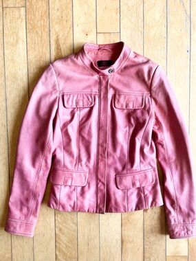 Danier Pink Leather Moto Jacket Coat Size XS